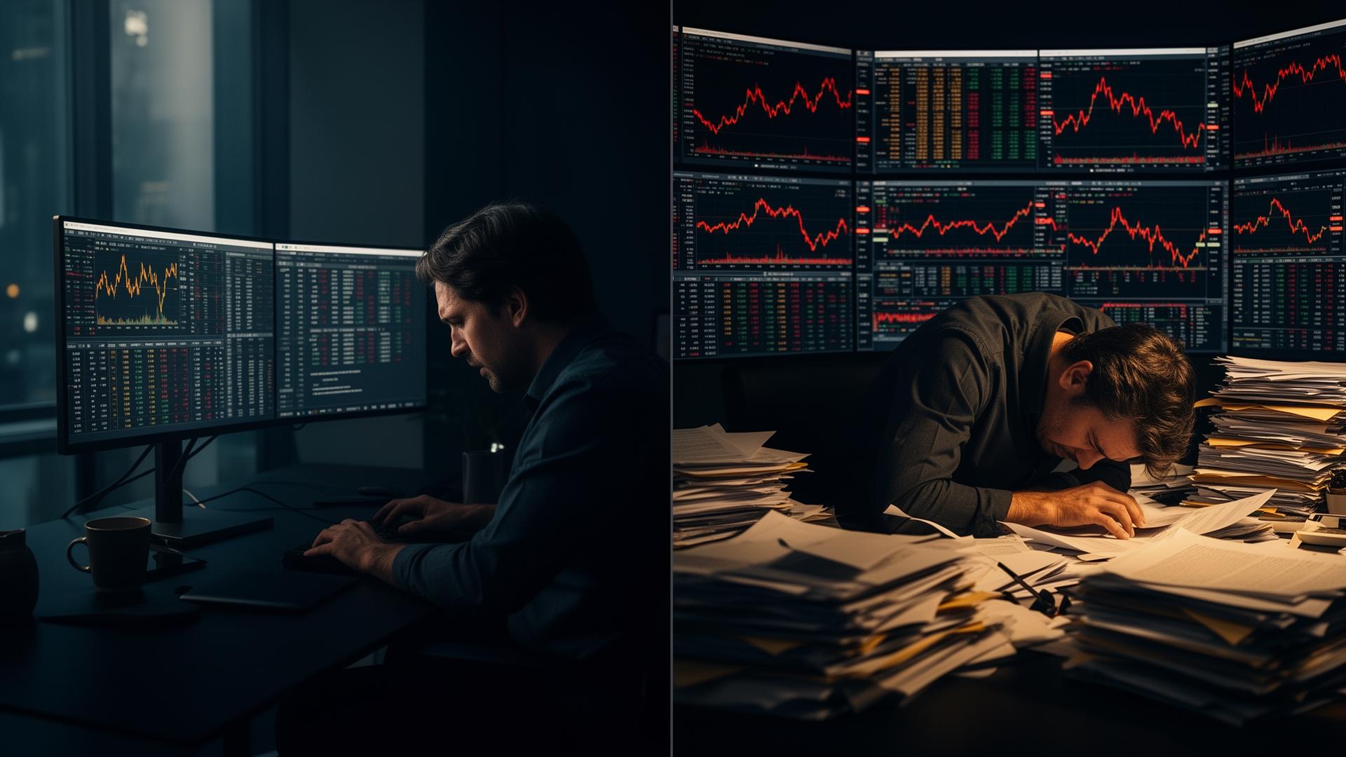 Two paths: calm disciplined trader vs overwhelmed reactive trader